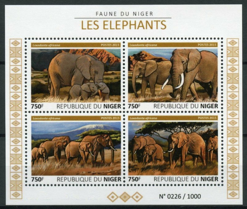 Niger Wild Animals Stamps 2015 MNH Elephants African Bush Elephant Fauna 4v M/S