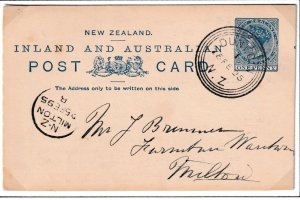 NEW ZEALAND 1p Q/VICTORIA SPLIT RING DUNEDIN CANCEL TO MILTON POSTCARD