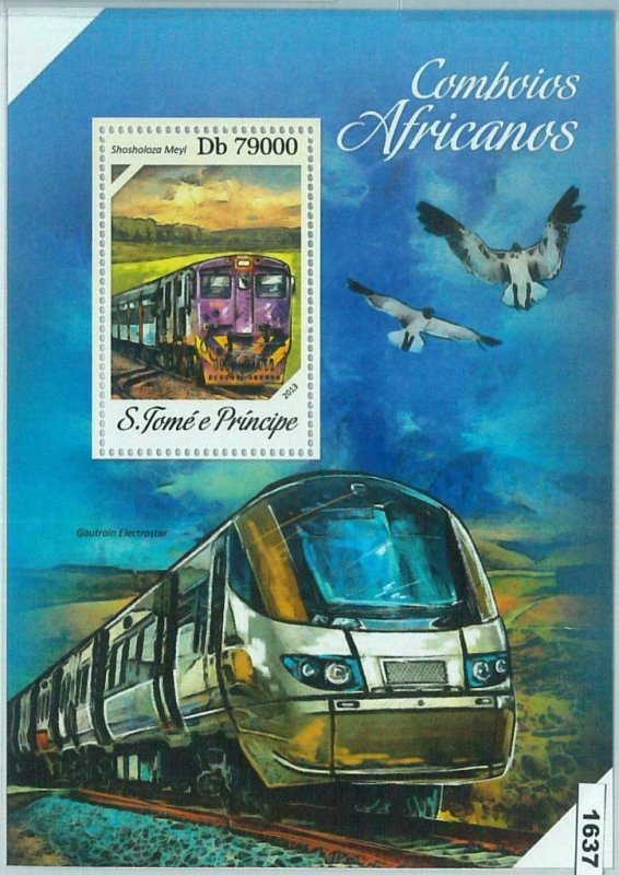 M1637 - S TOME & PRINCIPE, ERROR, 2013, MISPERF SHEET: Trains in Africa