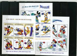 ST.VINCENT 1998 DISNEY WINTER SPORTS 3 SHEETS OF 6 STAMPS MNH 