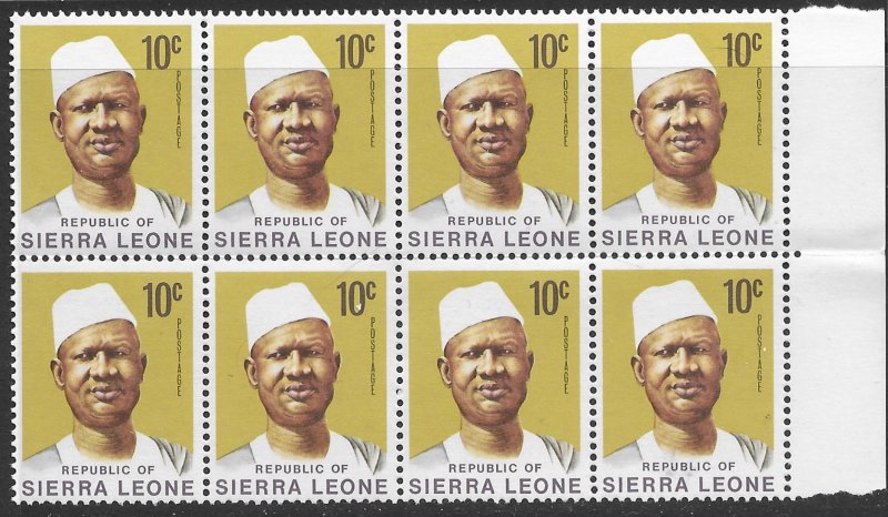 Sierra Leone #427 right edge block of 8 MNH 1972