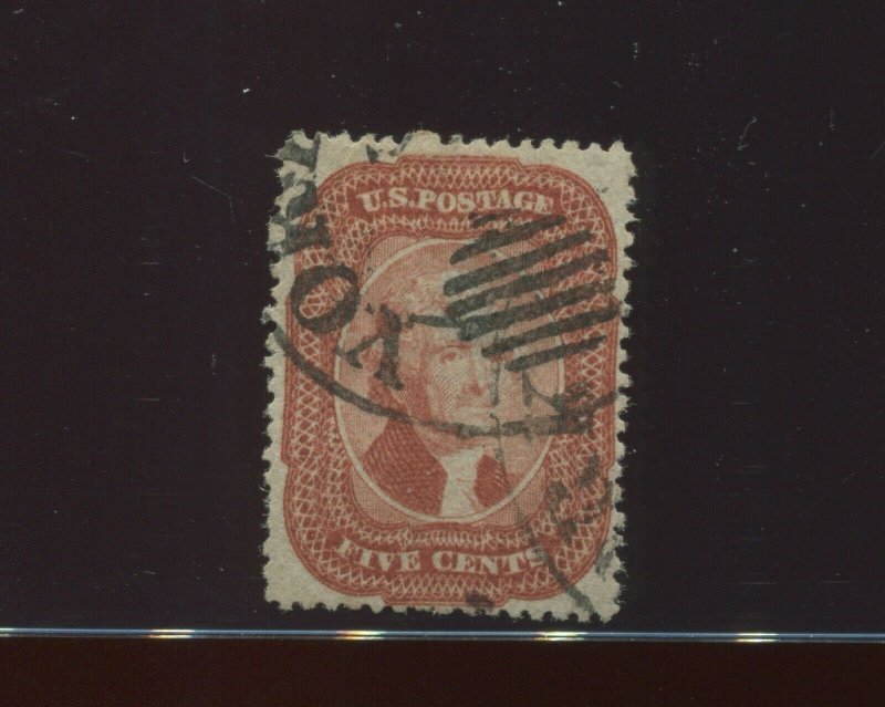 27 Jefferson Brick Red Type 1 Used Stamp with NY Ocean CCL & PF Cert (27-PF1)