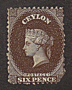 Ceylon 6P Brown (Fault) (Scott #7) Used