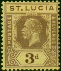 St Lucia 1921 3d on Pale Yellow SG82b Die II V.F MNH