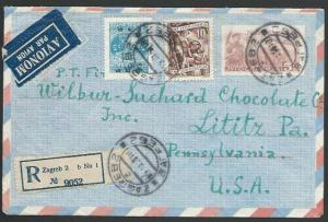 YUGOSLAVIA 1951 5d airmail envelope uprated registered Zagreb to USA.......11154