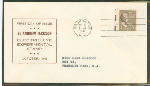 US 812EE 1941 Experimental electric-eye printing press.  7c Andrew Jackson (presidential/prexy series) single on an addressed (s