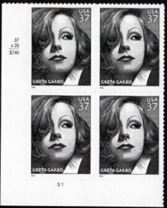 US Stamp #3943 MNH - Greta Garbo Issue Plate Block of 4 #S1