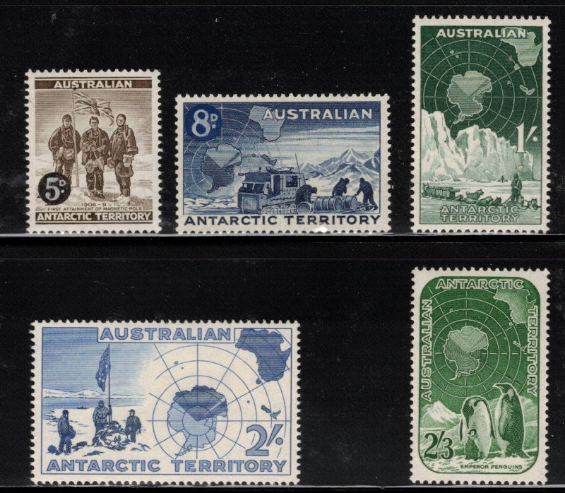 AUSTRALIAN ANTARCTIC 1957-59 Definitives; Scott L1-5, SG 1-5; MNH