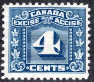 van Dam FX65, 4c blue, MNG, Three Leaf Excise Tax, Canada Excise Revenue