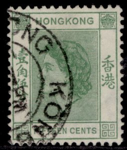 HONG KONG QEII SG180, 15c green, FINE USED.