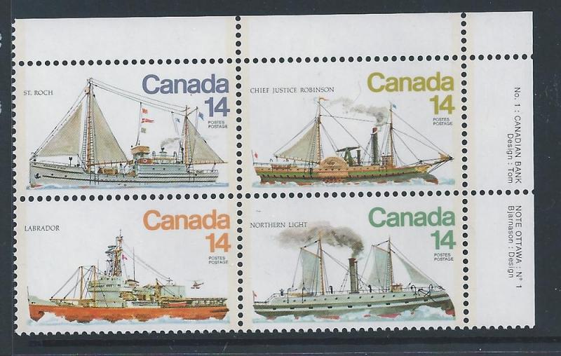 Canada #779a UR PL BL Ice Vessels 14¢ MNH9