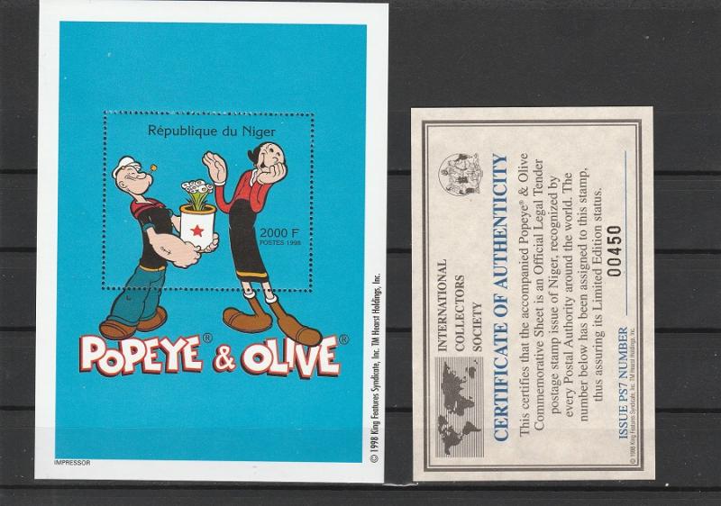 Niger  Unlisted Souvenir Sheet  MNH  (1998  Popeye & Olive)