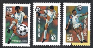 United States #2837a-c 29¢ World Cup Soccer (1994). Three singles from s.s. MNH