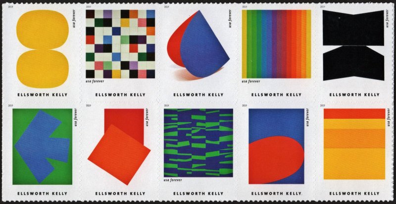 SC#5382-91 (55¢) Ellsworth Kelly Block of Ten (2019) SA