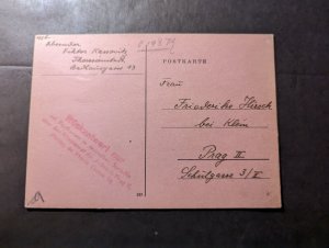 1944 Germany Concentration Camp Theresienstadt Ghetto Postcard Cover to Prague
