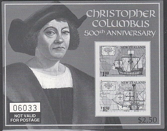 NEW ZEALAND 1992 Columbus - official black print of mini sheet.............E332C