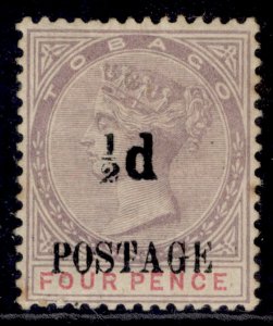 TOBAGO QV SG33, ½d on 4d lilac & carmine, M MINT. Cat £100.