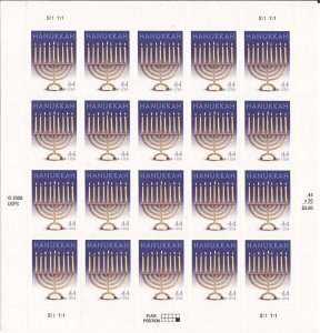 US Stamp - 2009 Hanukkah - 20 Stamp Sheet - Scott #4433