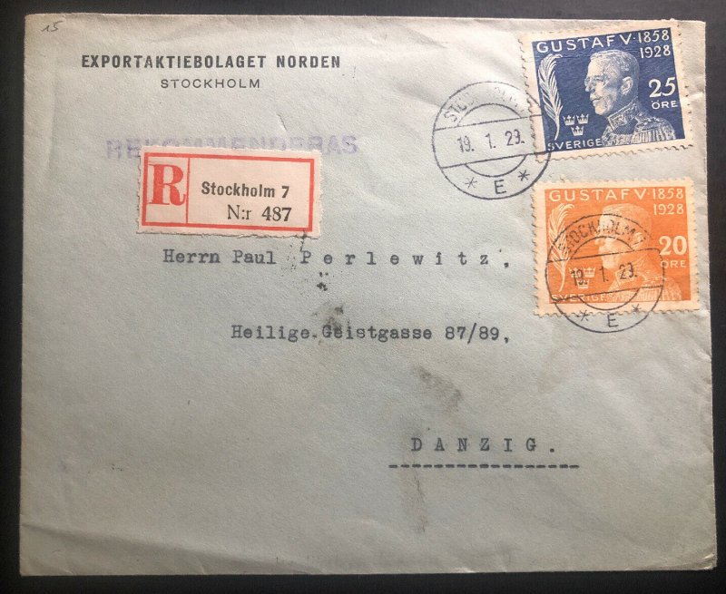 1929 Stockholm Sweden Commercial Registered cover To Danzig