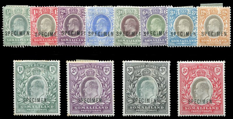 Somaliland Protectorate #27-39S (SG 32-44s) Cat£225, 1904 Edward, 1/2a-5r, c...