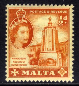 Malta 1956 - 58 QE2 1/2d Orange MM SG 267 ( H166 )