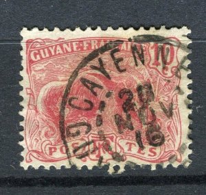 FRENCH GUIANA; 1904 early Ant Eater issue fine used 10c. value fair Postmark