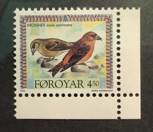 Faroe Island 1996 Scott 300 MNH - 4.50kr, birds, Red Crossbill