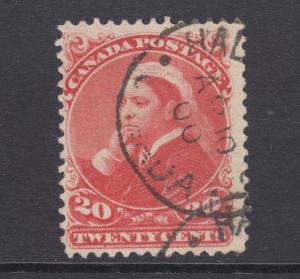 Canada Sc 46 used. 1893 20c vermilion QV, partial HALIFAX cancel