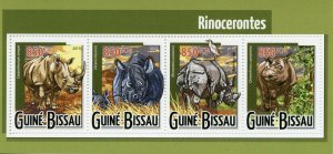 Guinea-Bissau Wild Animals Stamps 2015 MNH Rhinos Rhinoceros Fauna 4v M/S