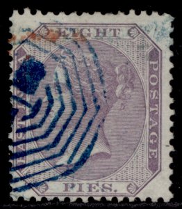 INDIA QV SG52, 8p purple/white, FINE USED.