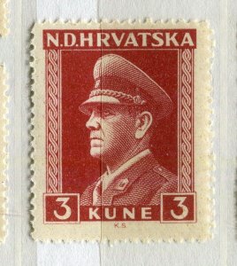 CROATIA; 1943 early Ante Pevelic issue fine MINT MNH unmounted 3k. value