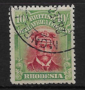 RHODESIA SG255q 1917-20 10/= CARMINE-LAKE & YELLOW-GREEN USED