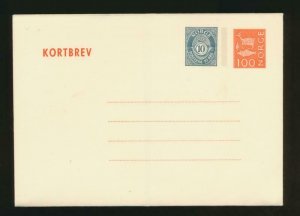 NORWAY Mi. K38 POSTAL STATIONERY LETTER CARD 10+100o