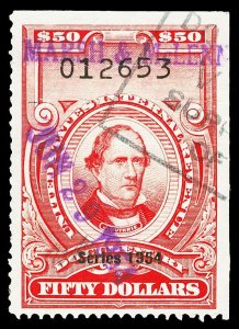 Scott R680 $50.00 1954 Dated Red Documentary Revenue Used F-VF Cat $10