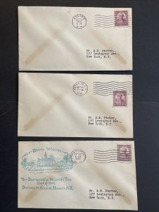 1932 Daniel Webster Three FDCs (Sc# 725) Exeter, Franklin and Hanover