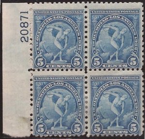 US Stamp - 1932 5c Summer Olympics 4 Stamp Plate Block  LH #719