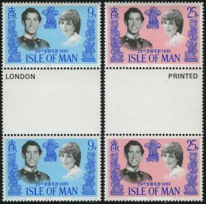 Isle of Man 198-199 gutter pr,MI 194-195,MNH.Royal Marriage.Charles & Diana,1981