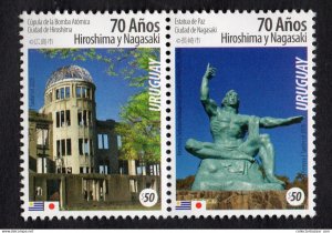 WWII WAR ATOMIC BOMB JAPAN HIROSHIMA & NAGASAKI 70 ANIV. URUGUAY 2015 SET MNH...
