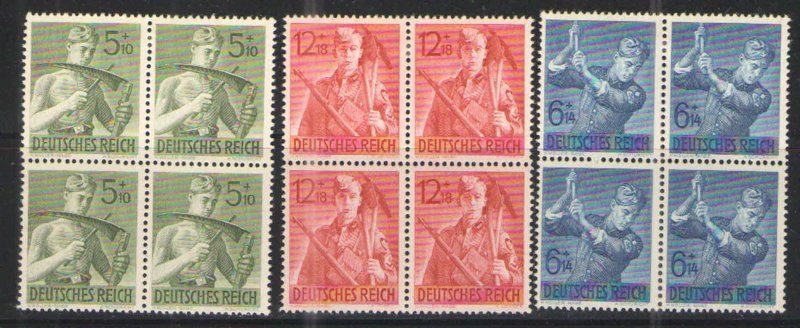 Germany - Third Reich 1943 Sc# B238-B240 MH/HR - Reich Labor Service Blocks of 4