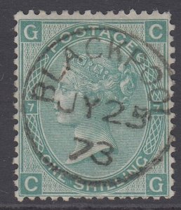 SG 117 1/- green plate 7. Very fine used with an upright Blackpool CDS, July... 
