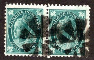 67 pair, Scott - 1c blue green, used, Starburst Fancy Cork Cancels, Maple Leaf