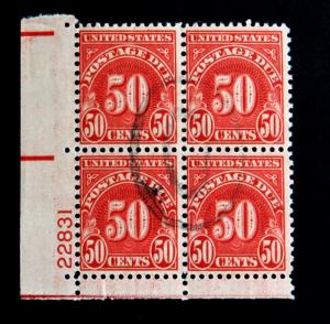 US Stamp Sc# J86a Used SON PLATE#  BLOCK  Full Gum Postage Due 50 cent 