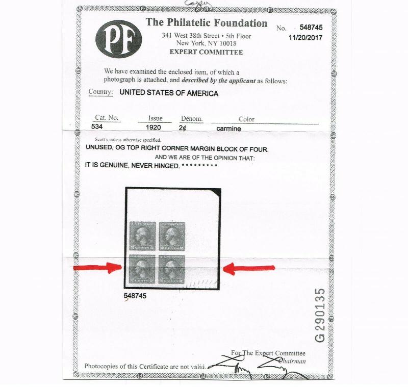 GENUINE SCOTT #534 XF MINT OG NH PF CERT TYPE-Va RIGHT SHEET MARGIN PAIR