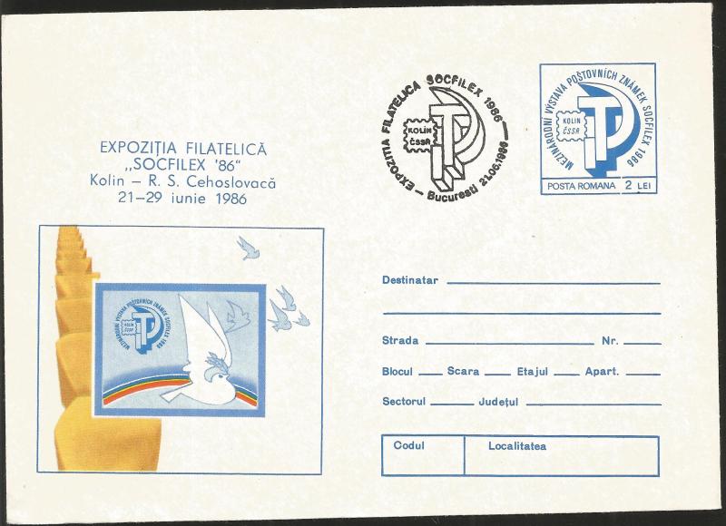 J) 1986 ITALY, SOCFILEX PHILATELIC EXHIBITION, DOVE, FDC