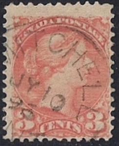 Canada #37 3 cent SUPER CANCEL Victoria Or. Red Stamp used F