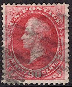 US Stamp #166 90c Rose Carmine Perry USED SCV $275. 4 Margins.