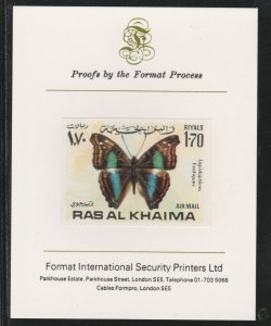 RAS AL KHAIMA 1972 BUTTERFLIES  imperf on FORMAT INT PROOF CARD