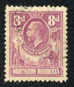 Northern Rhodesia 1925-9 8d rose-purple SG8 VFU cat 55 pounds 