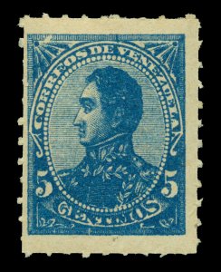 VENEZUELA 1887 Simon BOLIVAR 5c  blue rouletted  Scott 92 mint MLH VF