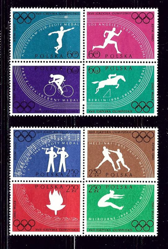 Poland 917a and 921a MNH 1960 Olympics in blocks of 4